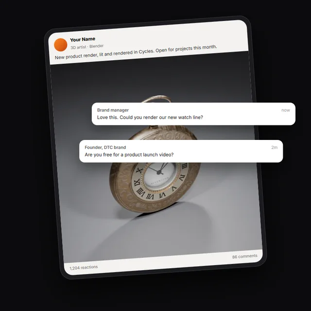 Phone showing a 3D artist LinkedIn profile